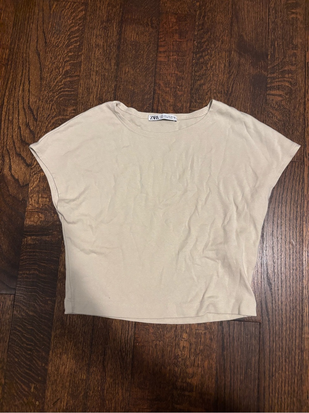 Zara Tan Short Sleeve Crop Top